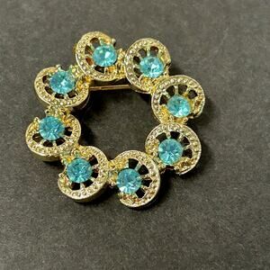 Faux Sapphire Blue Rhinestone Gold Tone Brooch Pin Quantity 2
